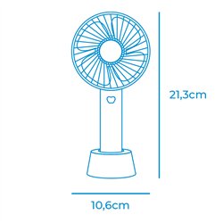 Ventilador de mano, recargable. 4,5 w aspas 10,6 x 6,5 x 22 cm