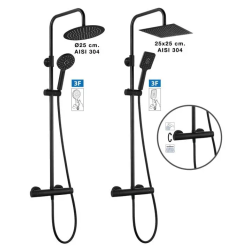 Columna termostática nite negro rociador redondo atlas ø 25