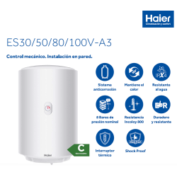 Compra Termo haier 100 l gama a3 1500-2500w 115,4x39x40 en
