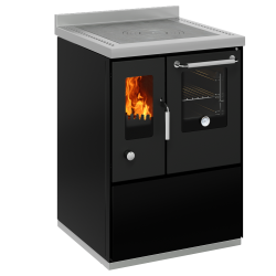 Cocina de leña con horno negro serie eco modelo e60f de 5 kw.