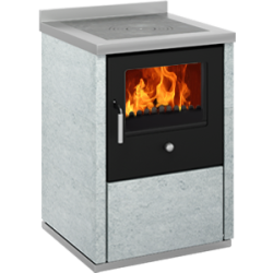 Cocina de leña sin horno negro serie eco modelo e60 de 5 kw.