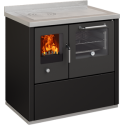 Cocina de leña con horno negro serie eco modelo e90 de 6 kw.