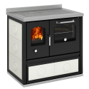 Cocina de leña en color cerámica con horno y puertas negras serie eco modelo e90