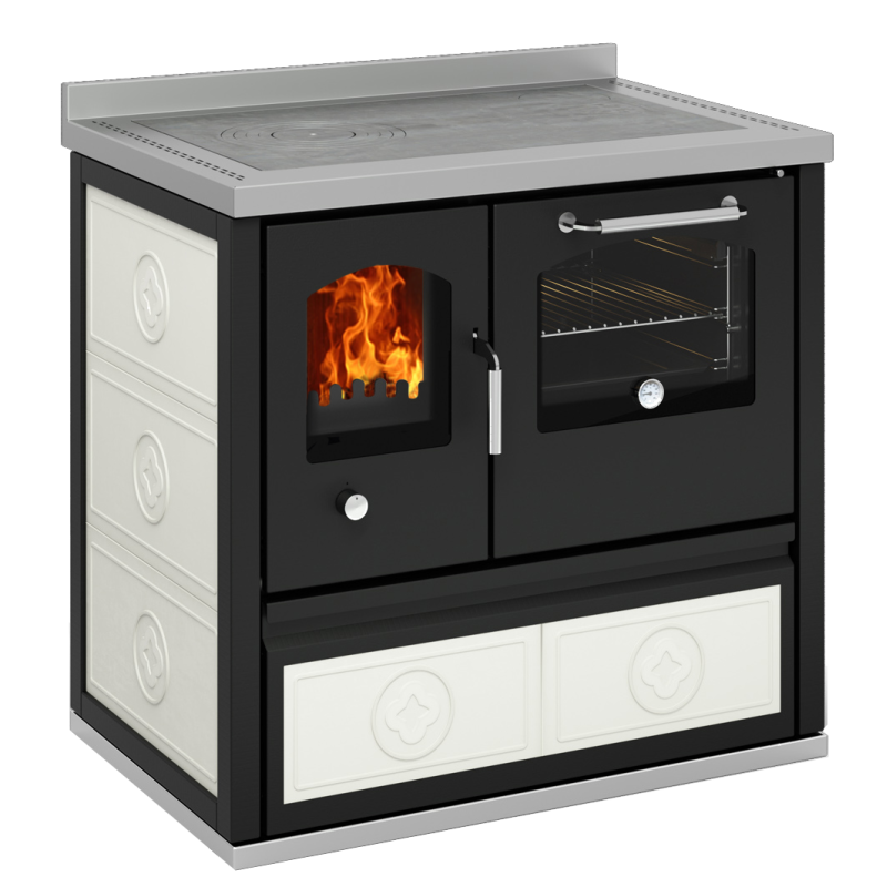 Compra Cocina de leña en color cerámica con horno y puertas