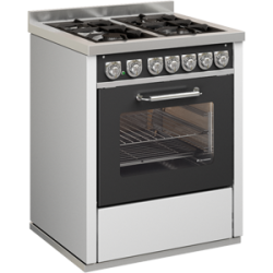 Cocina de gas modelo gd7 en acero inoxidable con horno eléctrico estático negro.
