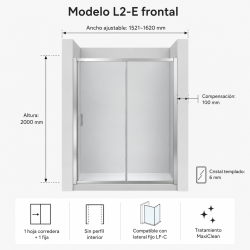 Compra Mampara roca ura l2-e 1600x2000 (152.1-162) plata brillo