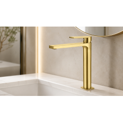 Compra Alpha lavabo alto oro cepillado stock en Saneamientos
